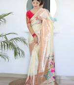 White ethnic woven design zari paithani saree