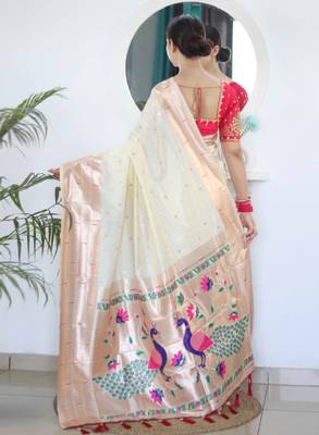 White ethnic woven design zari paithani saree 3