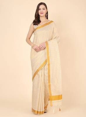 Striped zari pure cotton kasavu saree 1