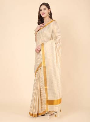 Striped zari pure cotton kasavu saree 2