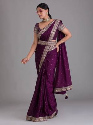 Wine royal kasturi silk saree with zari, dori, foil & 4mm sequins work 2