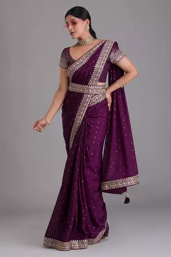 Wine royal kasturi silk saree with zari, dori, foil & 4mm sequins work