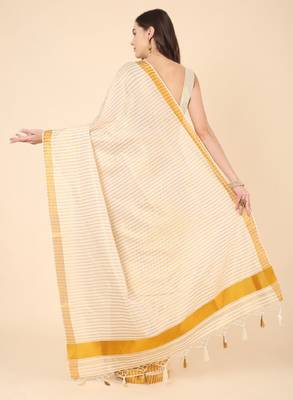 Striped zari pure cotton kasavu saree 3