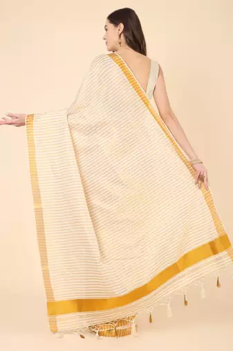 Striped zari pure cotton kasavu saree