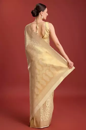 gold zari design silk blend kanjeevaram saree