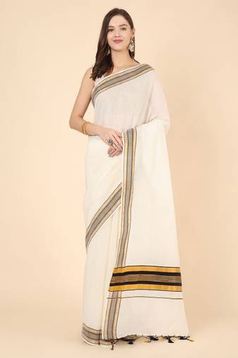 Pure cotton kasavu saree