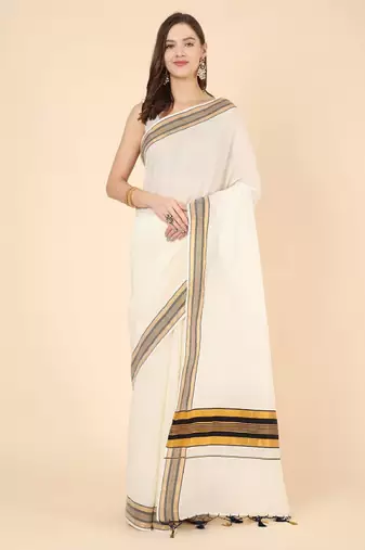 Pure cotton kasavu saree