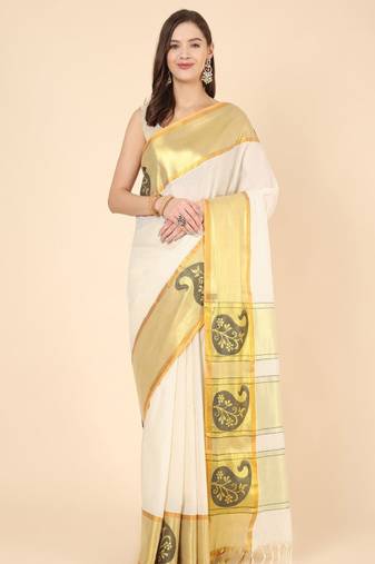 Zari pure cotton kasavu saree
