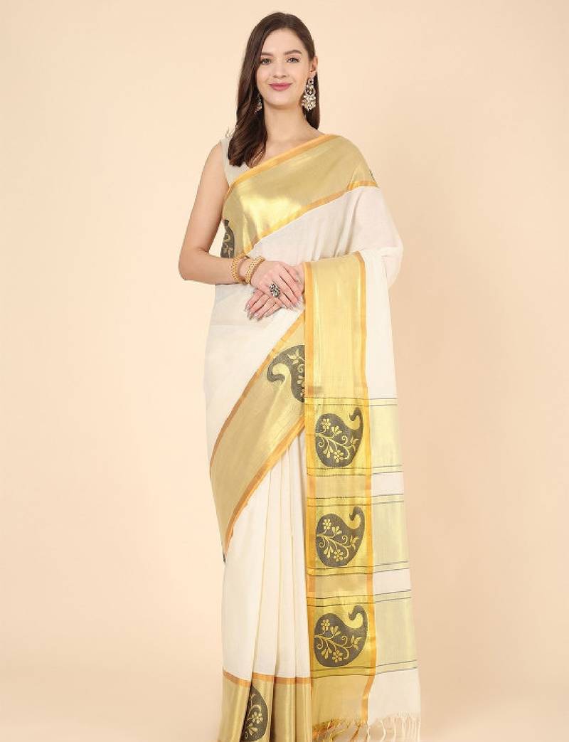 Zari pure cotton kasavu saree