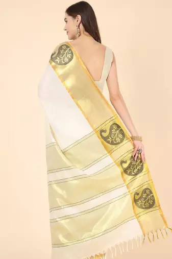 Zari pure cotton kasavu saree
