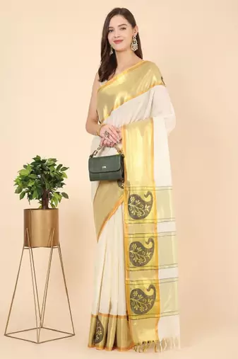 Zari pure cotton kasavu saree