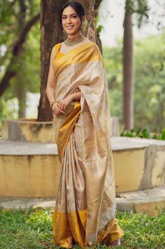cream zari woven silk kanjeevaram saree