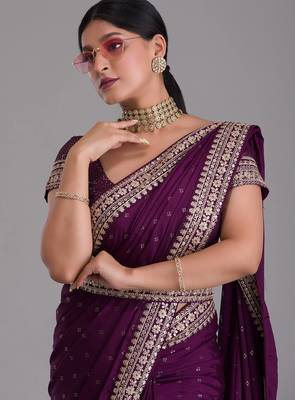 Wine royal kasturi silk saree with zari, dori, foil & 4mm sequins work 3