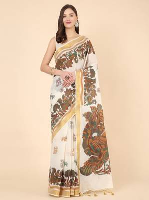 Floral zari pure cotton kasavu saree 1