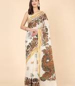 Floral zari pure cotton kasavu saree
