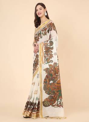 Floral zari pure cotton kasavu saree 2