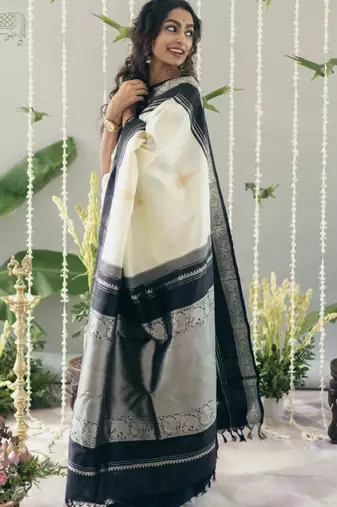cream woven zari silk kanjeevaram saree