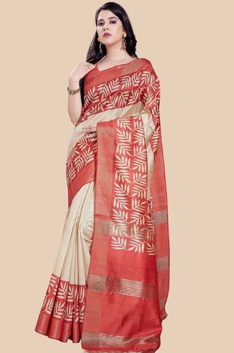beige art silk saree with leheriya zari design