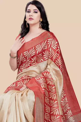 beige art silk saree with leheriya zari design