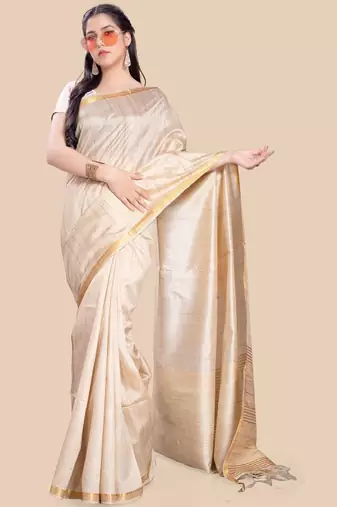 beige zari art silk saree with blouse piece