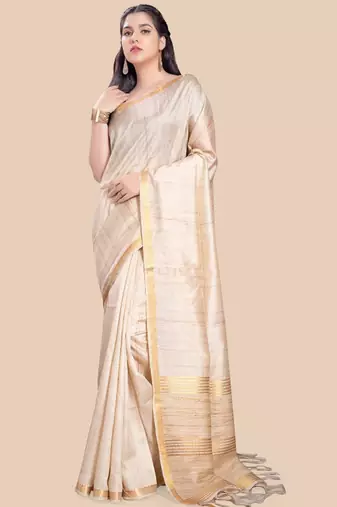 beige zari art silk saree with blouse piece
