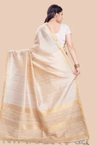 beige zari art silk saree with blouse piece