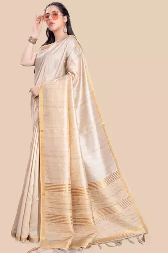 beige zari art silk saree with blouse piece