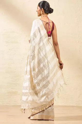 off white striped zari silk blend bhagalpuri saree