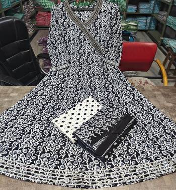 Black Jaipuri Printed Black Pure Cotton Anarkali Gown with Dupatta Set Salwar Kameez 4