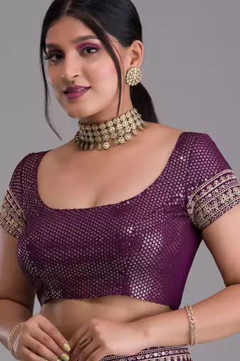 Wine royal kasturi silk saree with zari, dori, foil & 4mm sequins work