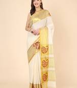 Woven design zari pure cotton kasavu saree