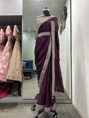 Wine royal kasturi silk saree with zari, dori, foil & 4mm sequins work 5