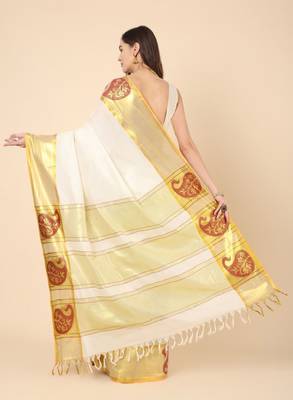 Woven design zari pure cotton kasavu saree 3