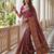 Wine banarasi style paithani pure nylon satin  saree with heavy gold zari border