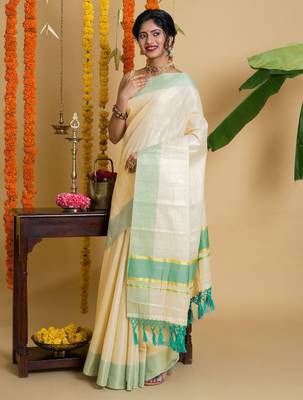 Solid tissue zari kasavu saree 1