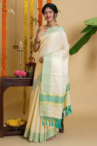 off white solid zari tissue saree