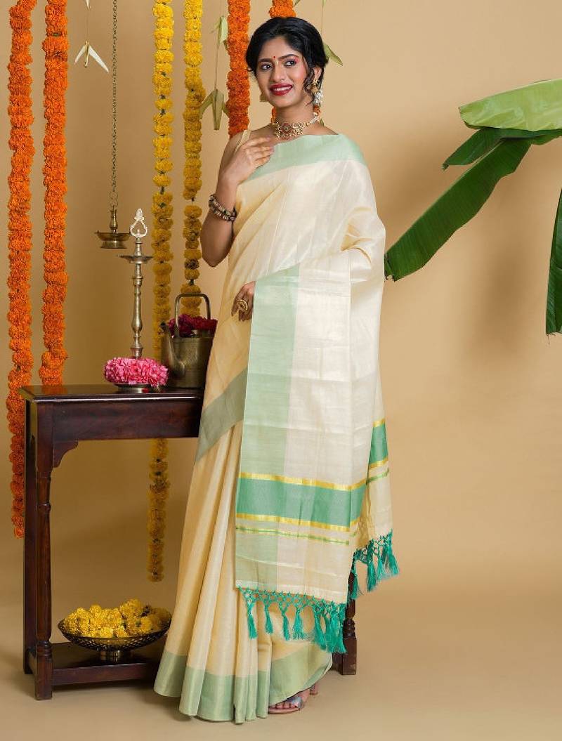 Solid tissue zari kasavu saree