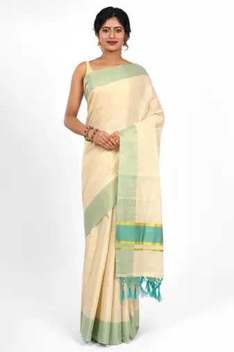 off white solid zari tissue saree