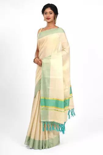 off white solid zari tissue saree