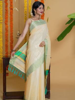 Solid tissue zari kasavu saree 4