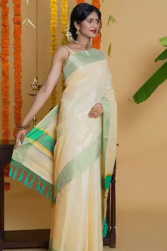off white solid zari tissue saree
