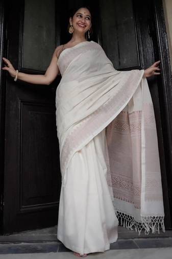 white woven zari silk blend kanjeevaram saree