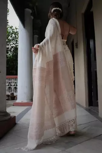 white woven zari silk blend kanjeevaram saree