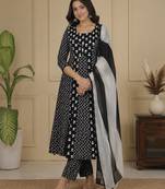 Black Jaipuri Printed Black Anarkali Gown with Dupatta Set Salwar Kameez