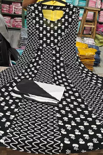 Black Jaipuri Printed Black Anarkali Gown with Dupatta Set Salwar Kameez