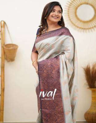 Ethnic motifs zari woven kanjeevaram saree 2