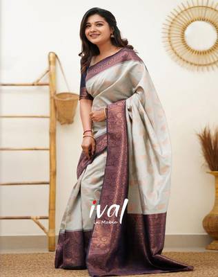 Ethnic motifs zari woven kanjeevaram saree 3
