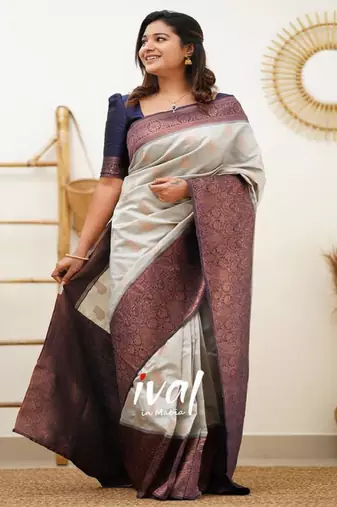 cream ethnic motifs zari woven silk blend kanjeevaram saree