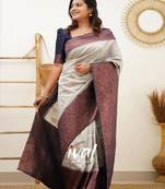 cream ethnic motifs zari woven silk blend kanjeevaram saree