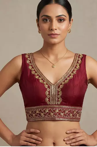 Maroon roman silk with coading sequence & beads work readymade blouse
